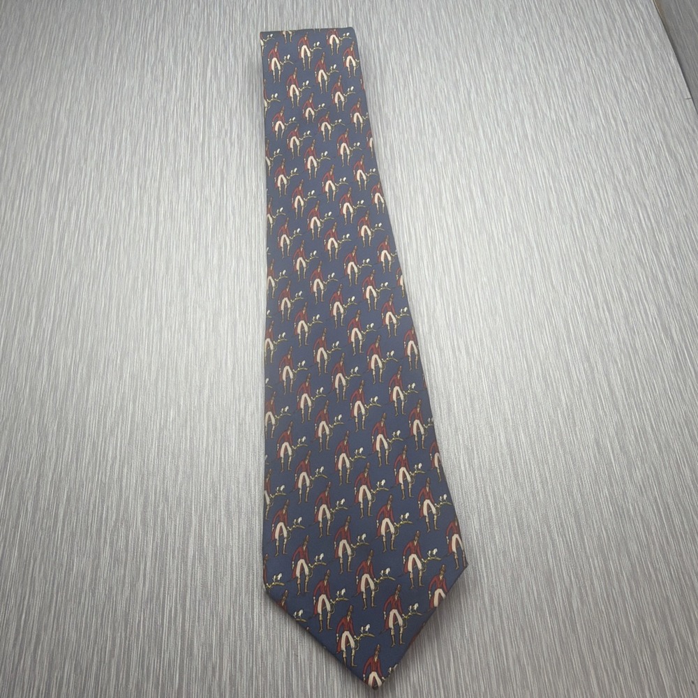 Salvatore Ferragamo Mens Silk Tie Navy Horse Jockey Equestrian Made Italy